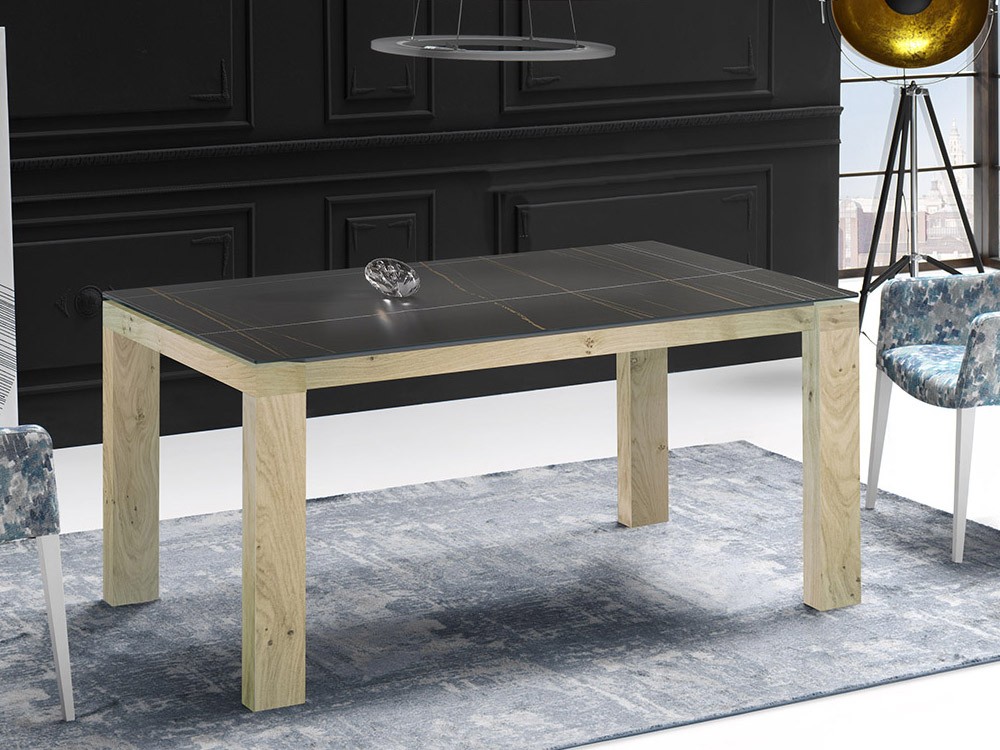 Mesa extensible Armonía con sobre Porcelánico y patas de madera de haya de Indesan - 3