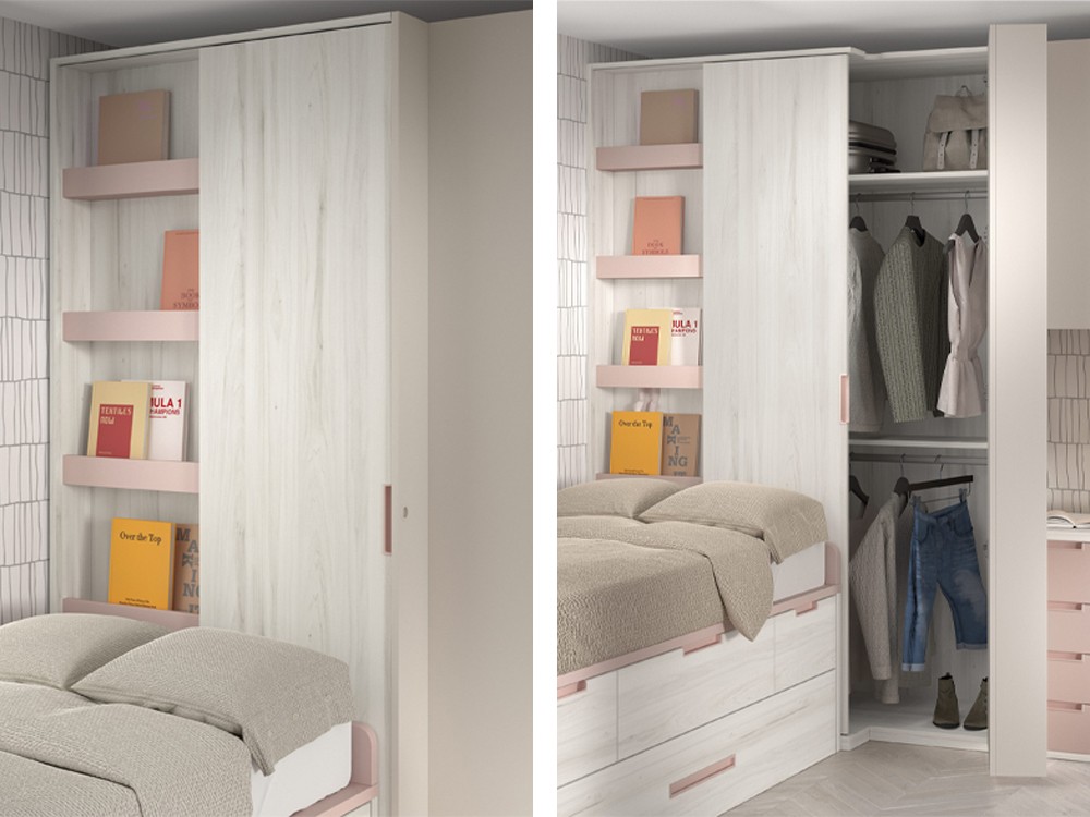 Cama compacta Bicama en composición de dormitorio juvenil F002 Formas de Glicerio Chaves - 3