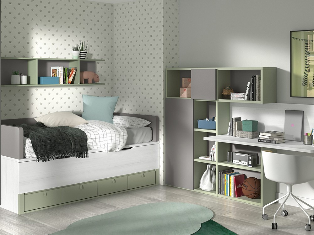 Cama compacta Bicama en composición de dormitorio juvenil F003 Formas de Glicerio Chaves - 4