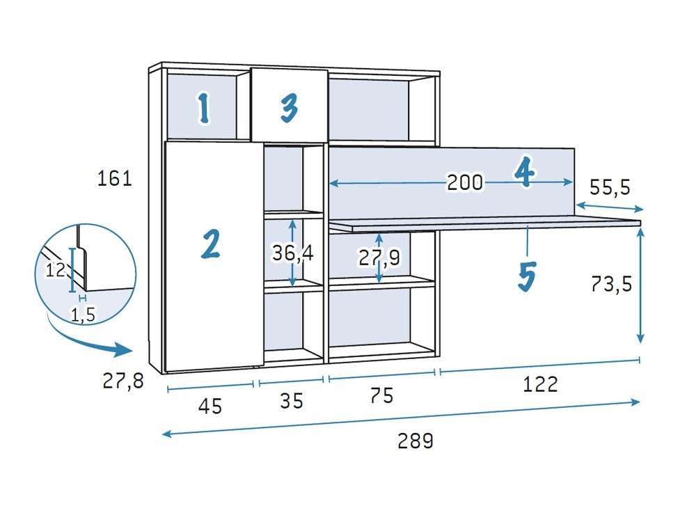 Cama compacta Bicama en composición de dormitorio juvenil F003 Formas de Glicerio Chaves - 8