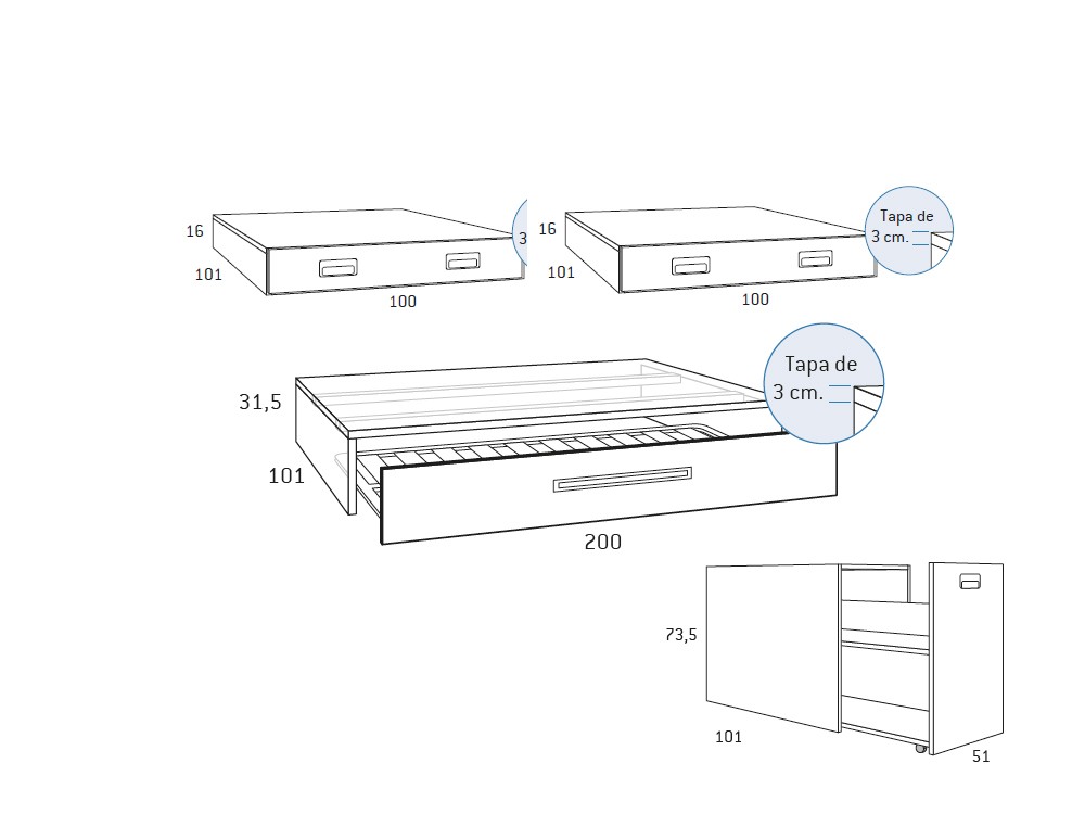 Cama modular con escritorio Formas F156 de Glicerio Chaves - 5