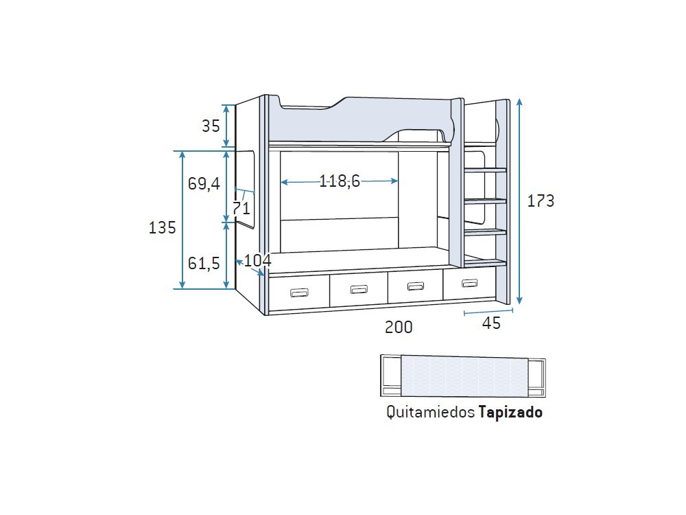 Litera con quitamiedos tapizado Formas F202 de Glicerio Chaves - 5