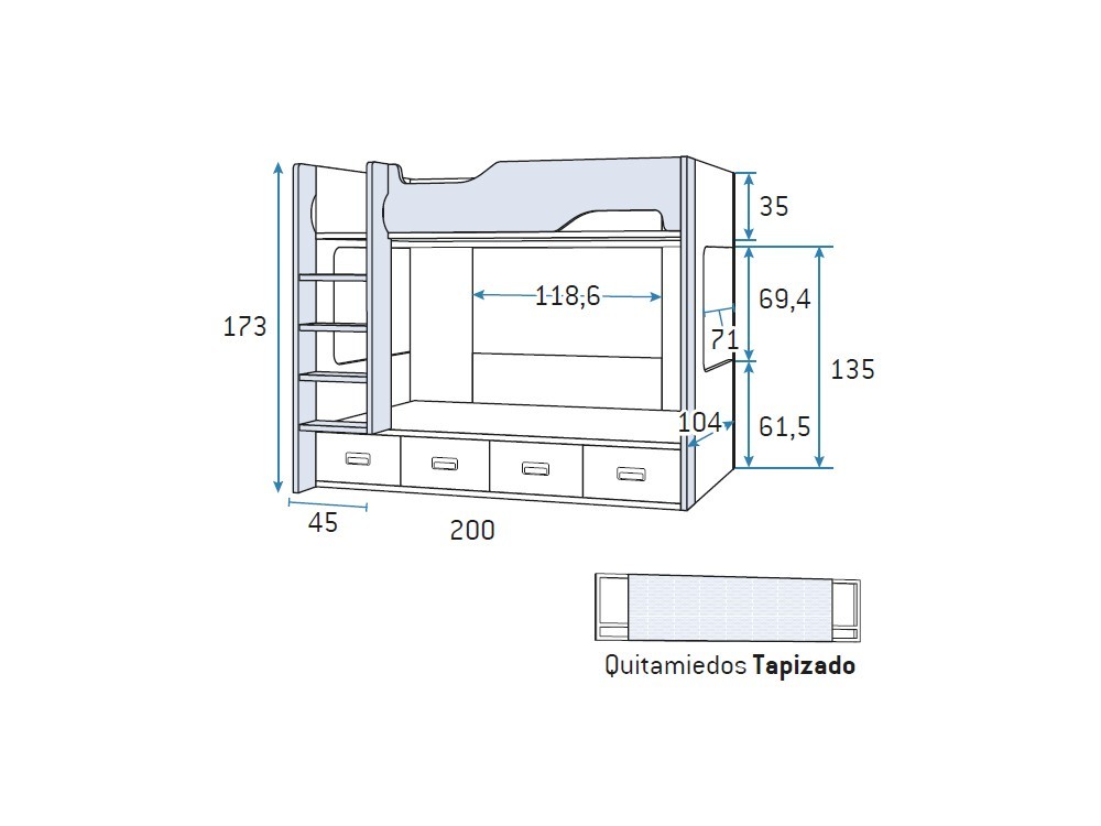 Litera con quitamiedos tapizado Formas F202 de Glicerio Chaves - 6