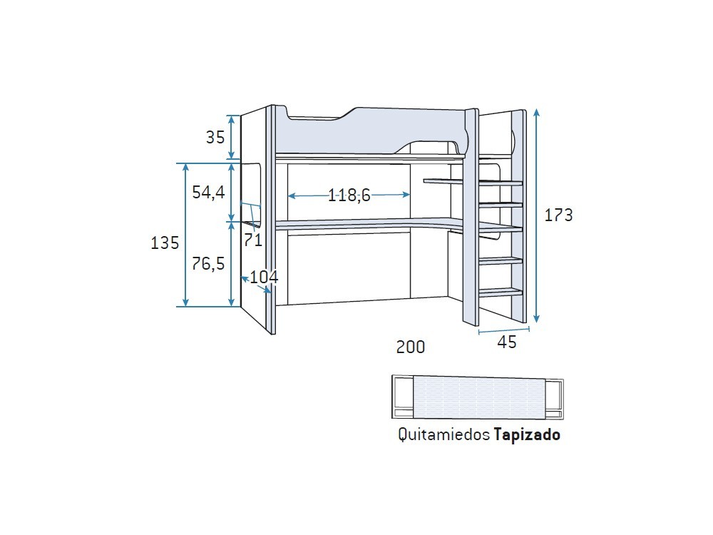 Cama alta con luz led y toma USB Formas F205 de Glicerio Chaves - 5