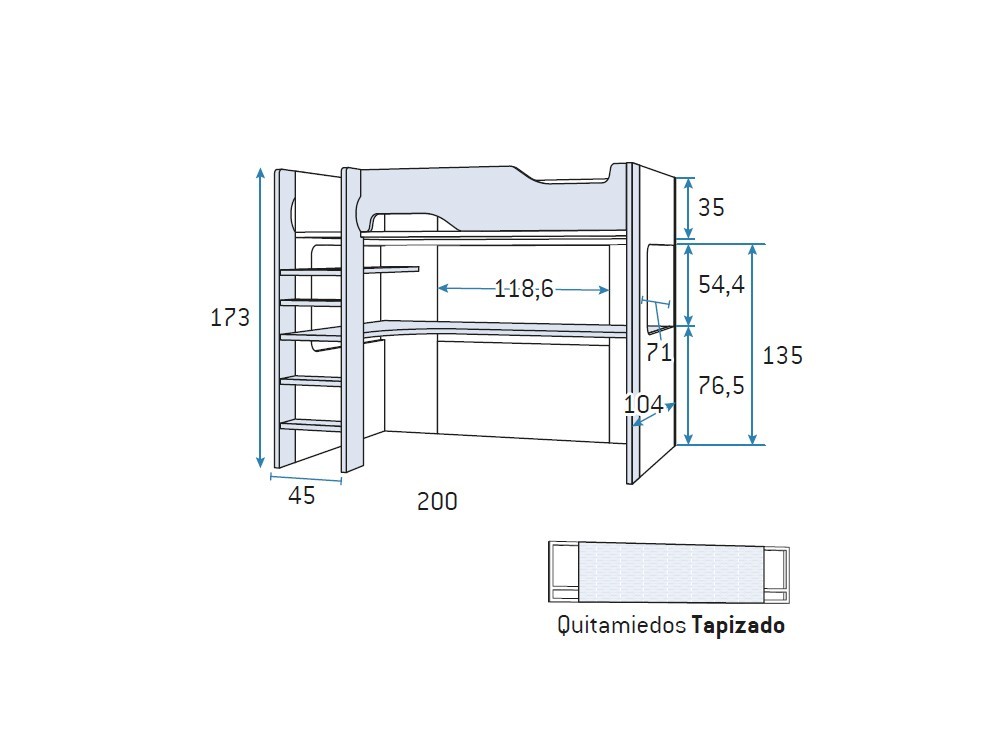 Cama alta con luz led y toma USB Formas F205 de Glicerio Chaves - 6