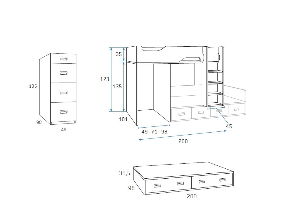 Cama tren con cajones Formas F213A de Glicerio Chaves - 13