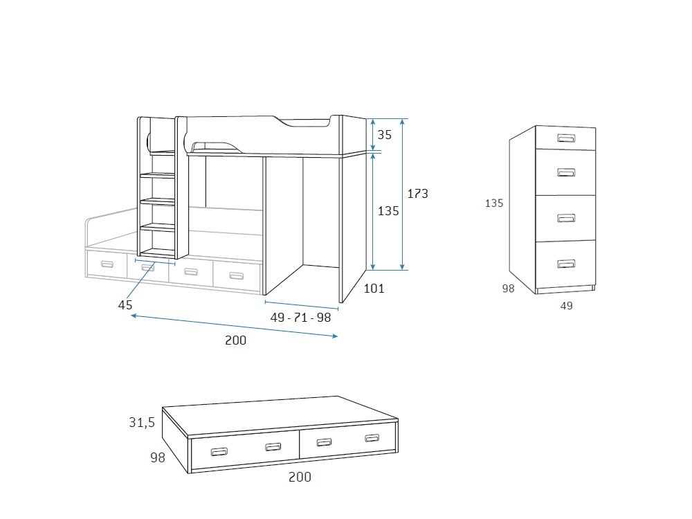 Cama tren con cajones Formas F213A de Glicerio Chaves - 14