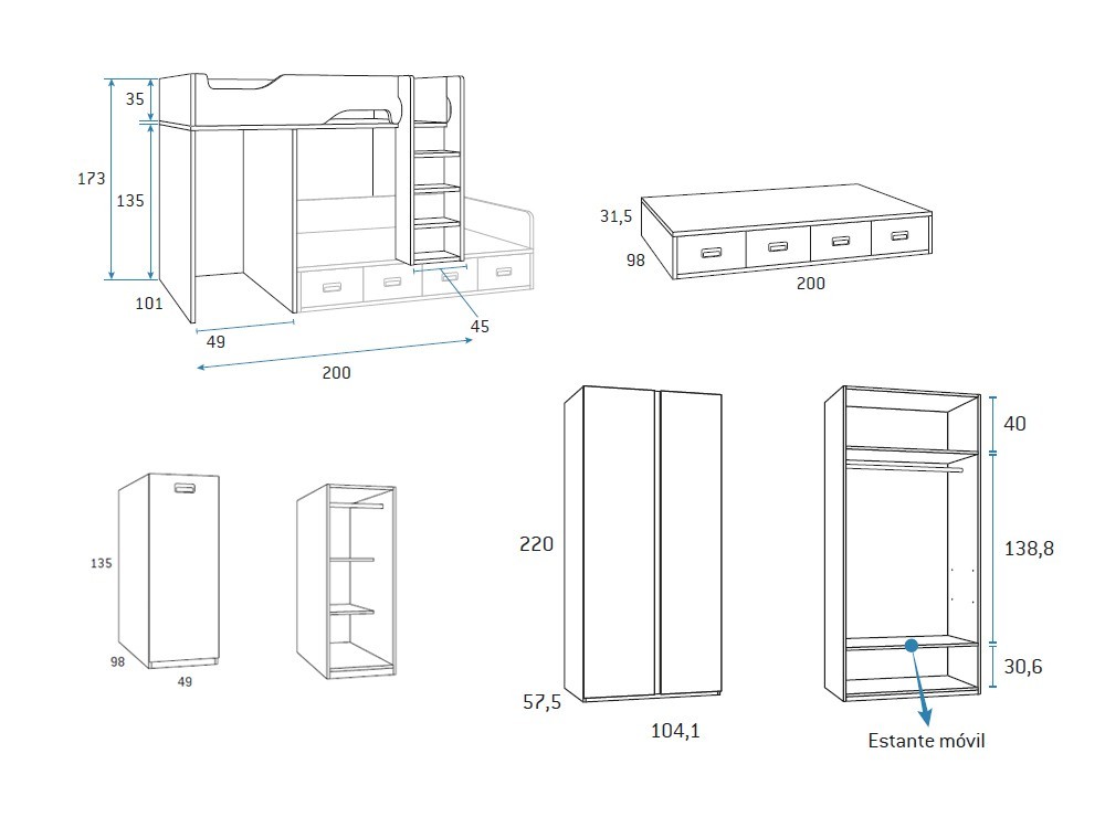 Cama tren con armario Formas F215 de Glicerio Chaves - 15