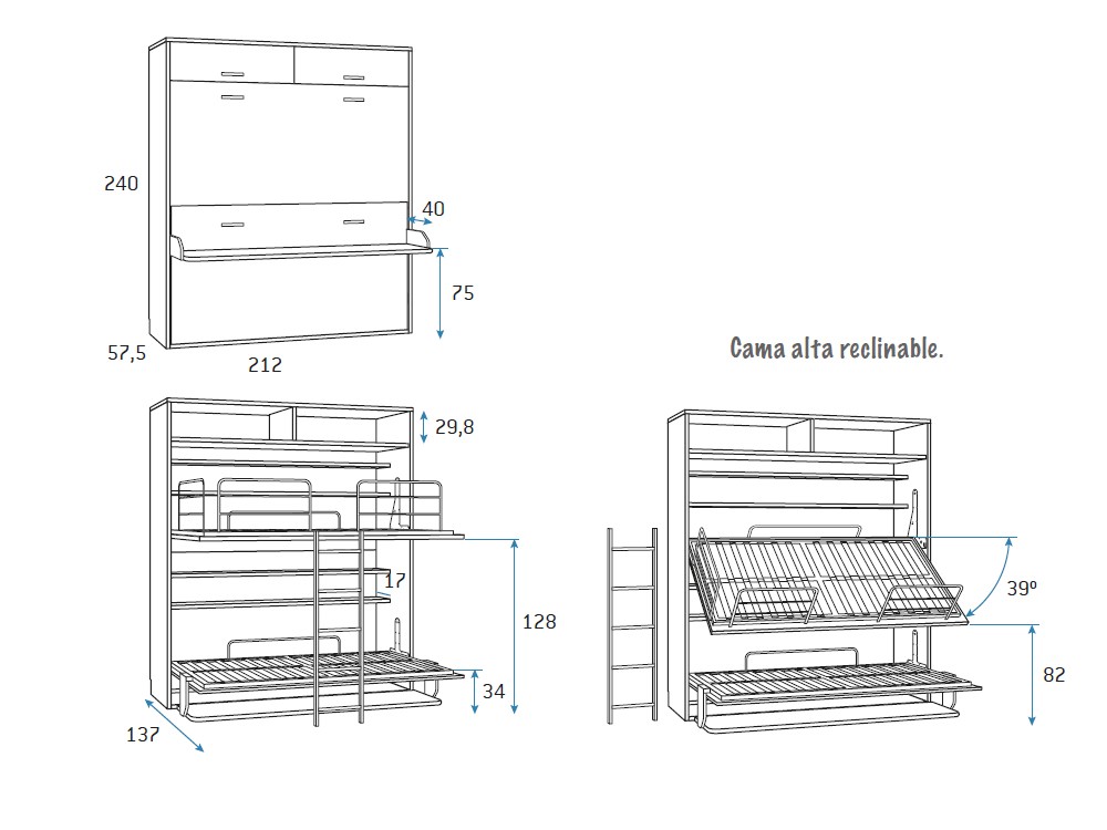 Litera abatible horizontal con escritorio y altillo Formas F251 de Glicerio Chaves - 10