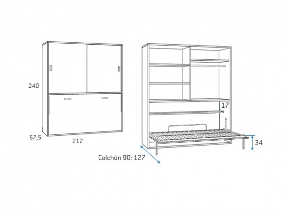 Cama abatible horizontal con armario gran capacidad F252