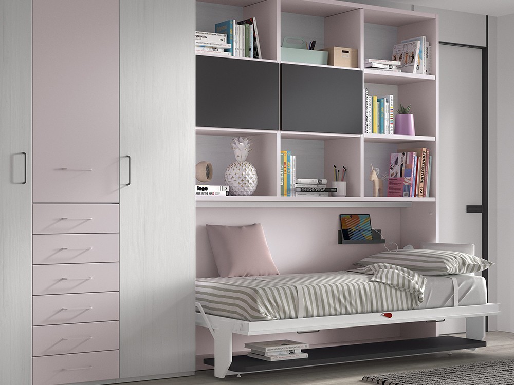 Cama abatible horizontal con escritorio y librería Formas F253 de Glicerio Chaves - 2