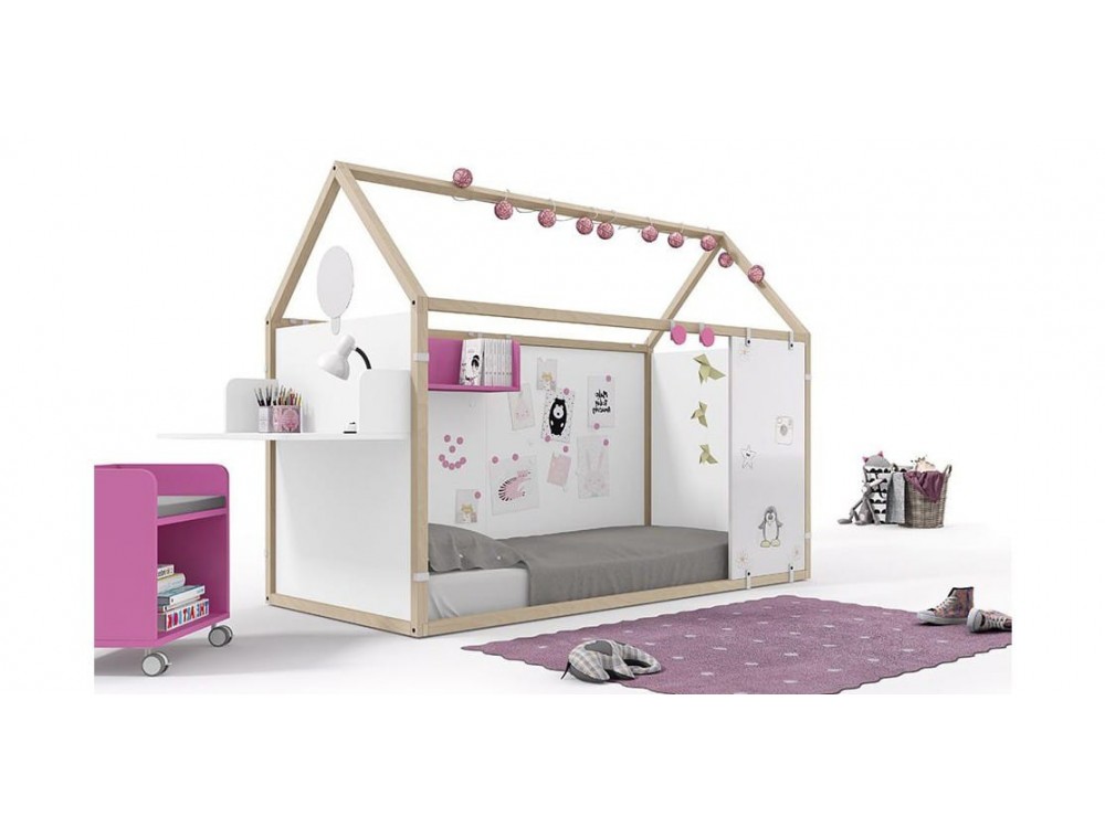 Panel alto para cama casita de 90x190cm en acabado pizarra blanca