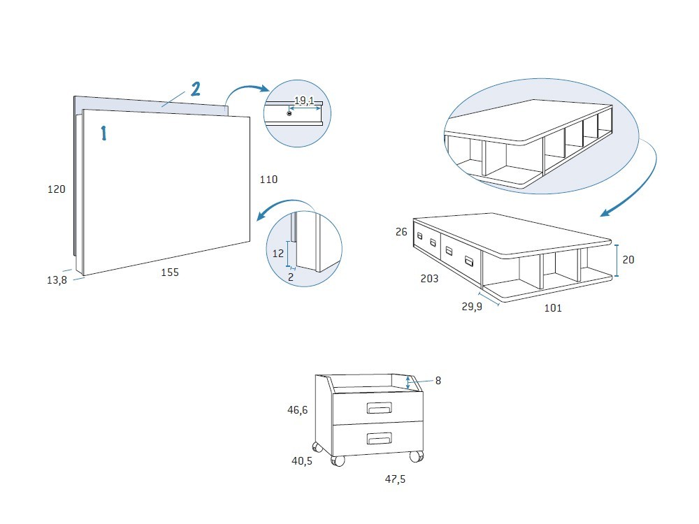 Cama tatami con cabecero Formas F305 de Glicerio Chaves - 9