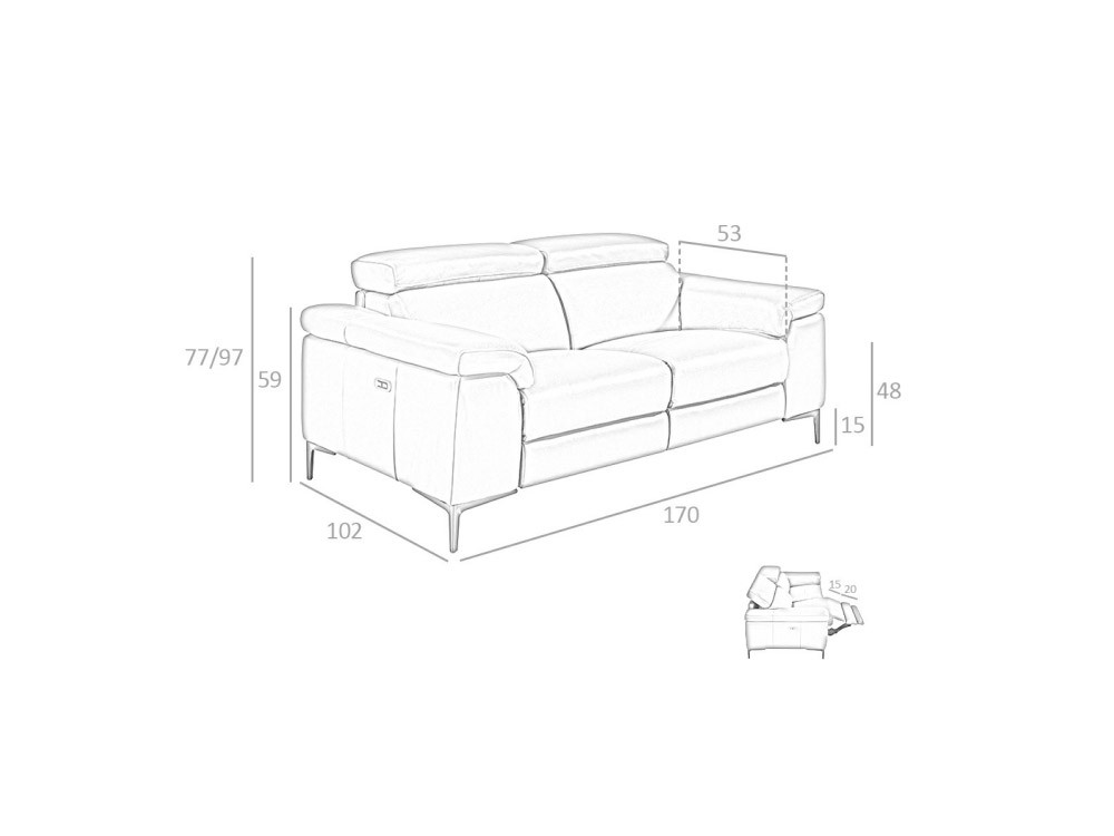Sofá relax eléctrico de 2 o 3 plazas tapizado en piel 6121 o 6122 de Ángel Cerda - 18