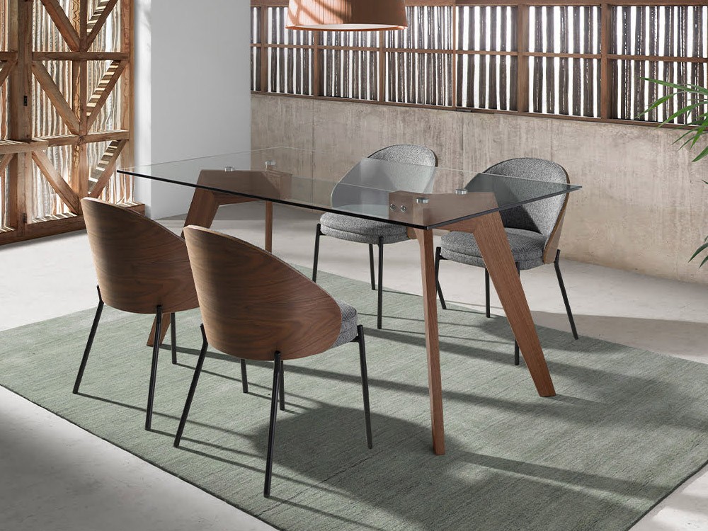 Silla tapizada en gris con respaldo en chapa de nogal 4115 de Ángel Cerdá - 2