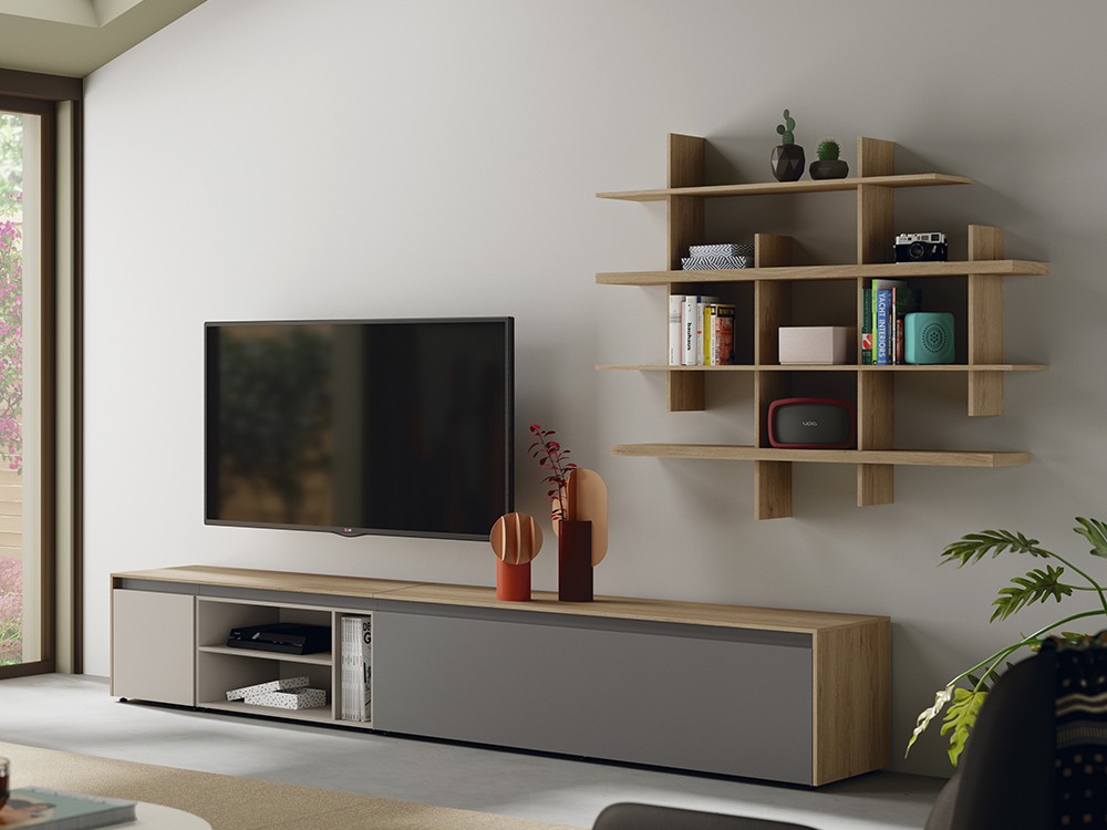 Mueble de TV con estantería Manlio Nim 37Mobenia, Mobel 6000