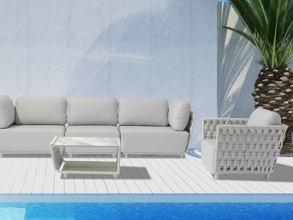 Mesa de centro para exterior en aluminio, cuerda trenzada y cristal cerámico Laos de Majestic Garden - 2