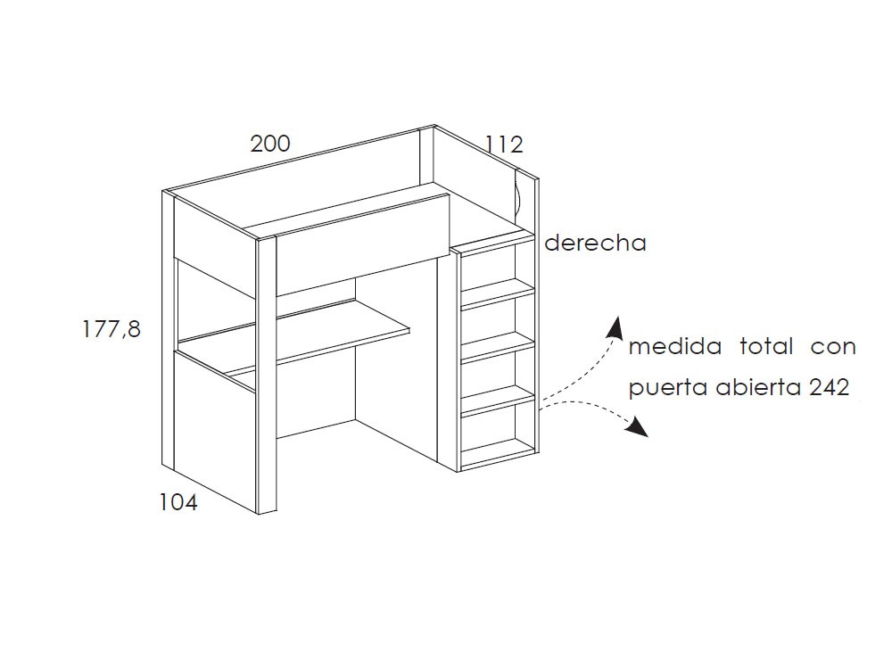 Cama alta con escritorio y armario Vitta de Tegar Mobel - 6