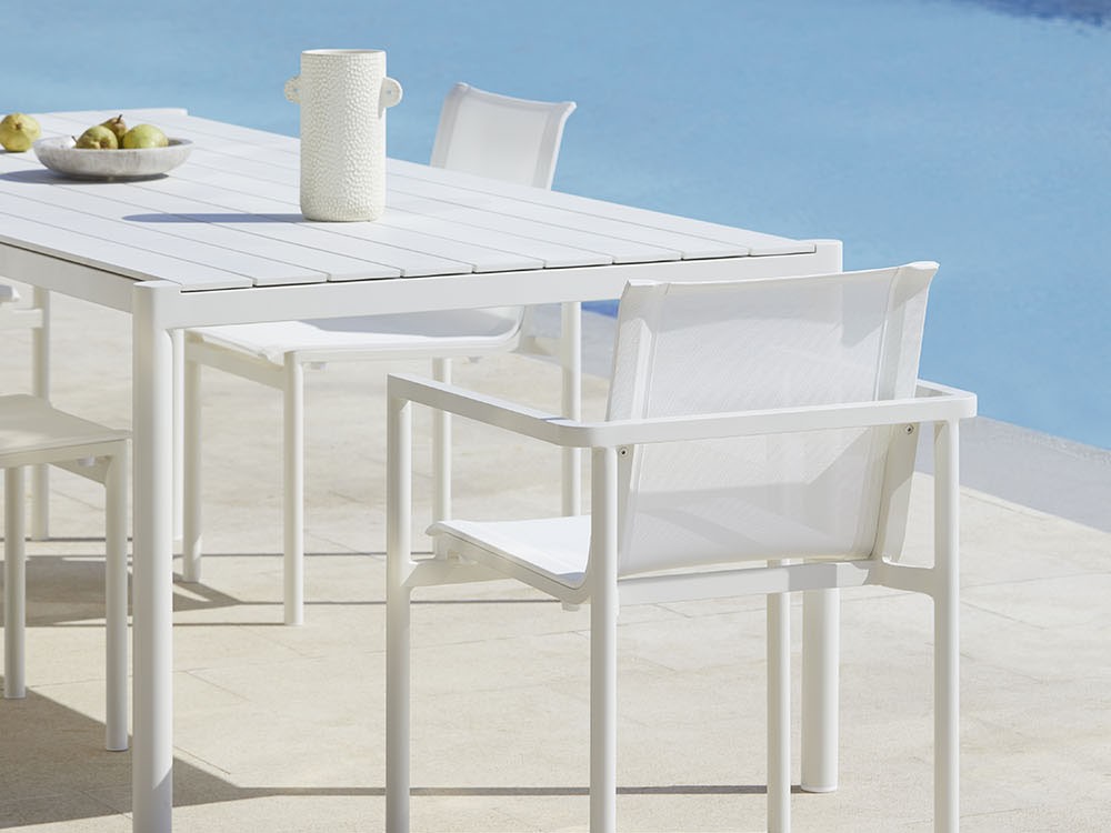 Silla de comedor exterior con brazos Origin de aluminio y Batyline Point - 5