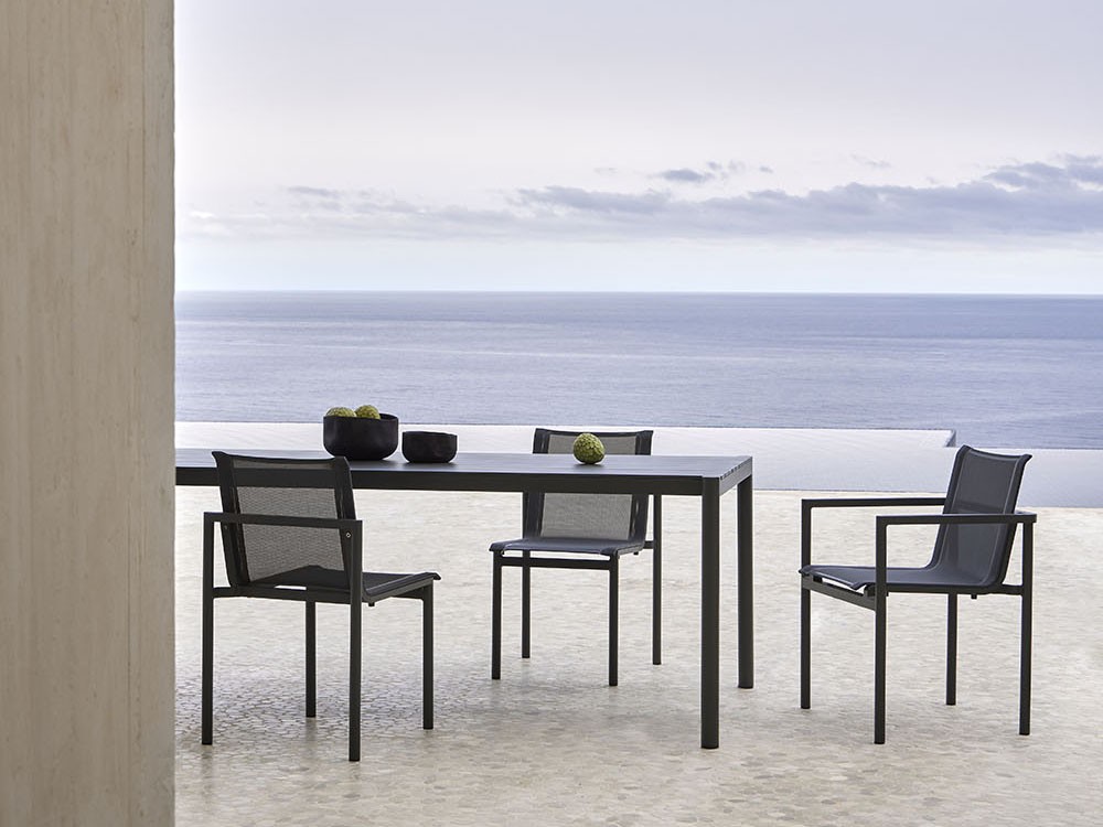 Silla de comedor exterior con brazos Origin de aluminio y Batyline Point - 6