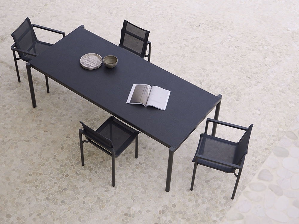 Silla de comedor exterior con brazos Origin de aluminio y Batyline Point - 7