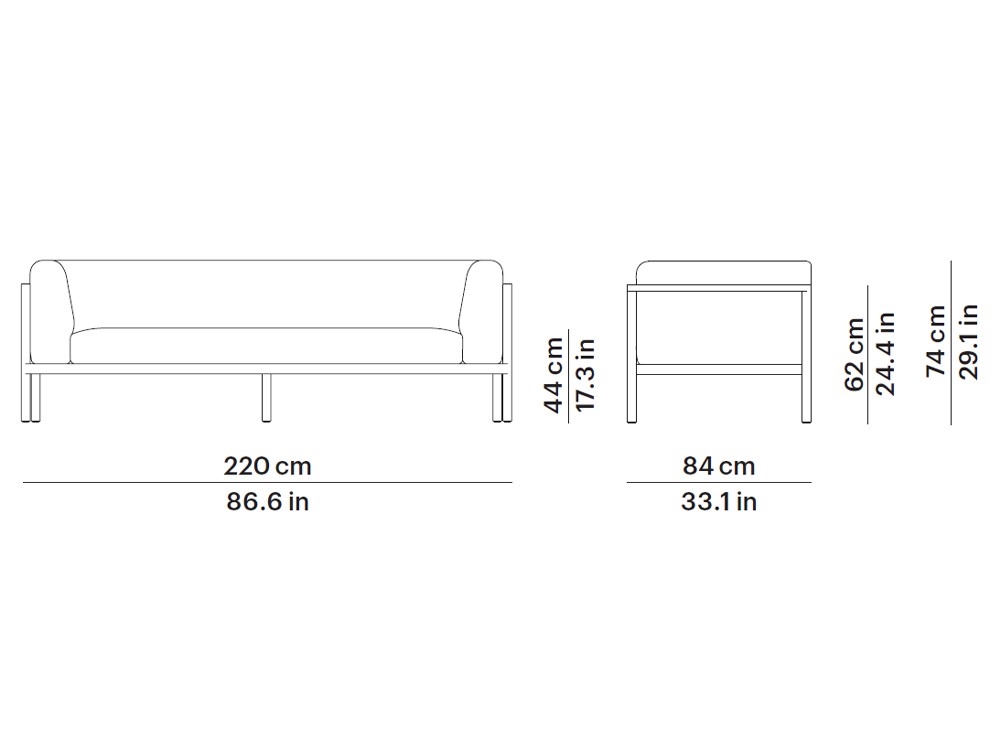 Sofá de dos o tres plazas para salón exterior Origin de aluminio Point- 10