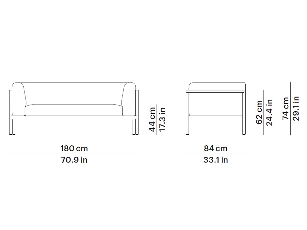 Sofá de dos o tres plazas para salón exterior Origin de aluminio Point- 9