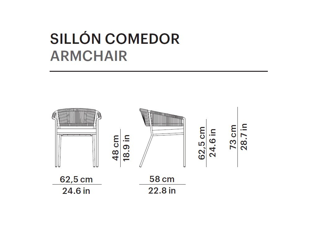 Silla para comedor exterior con brazos de aluminio y cuerda trenzada Weave Point - 19