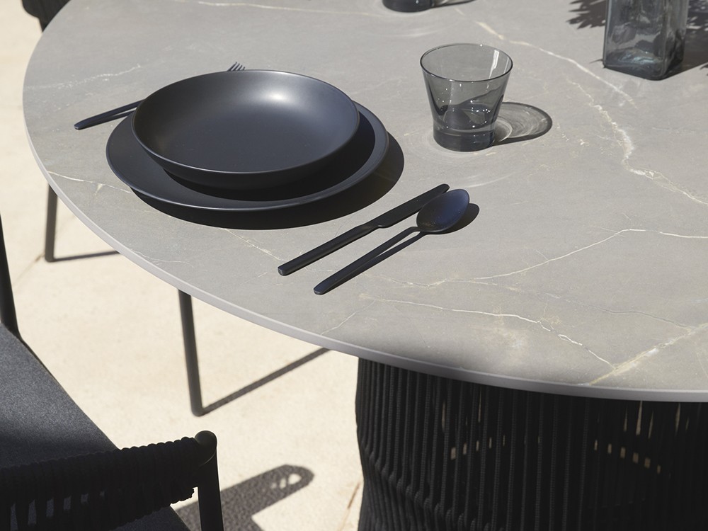 Mesa redonda para comedor exterior de cuerda trenzada y compacto o porcelánico Weave Point - 2
