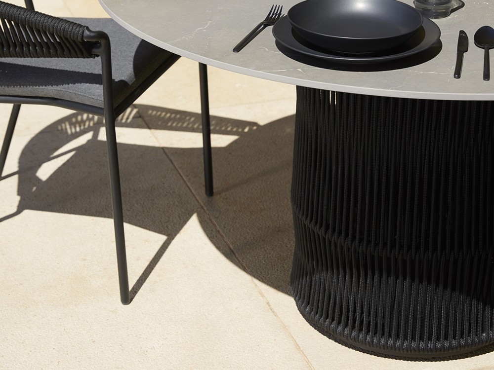 Mesa redonda para comedor exterior de cuerda trenzada y compacto o porcelánico Weave Point - 16