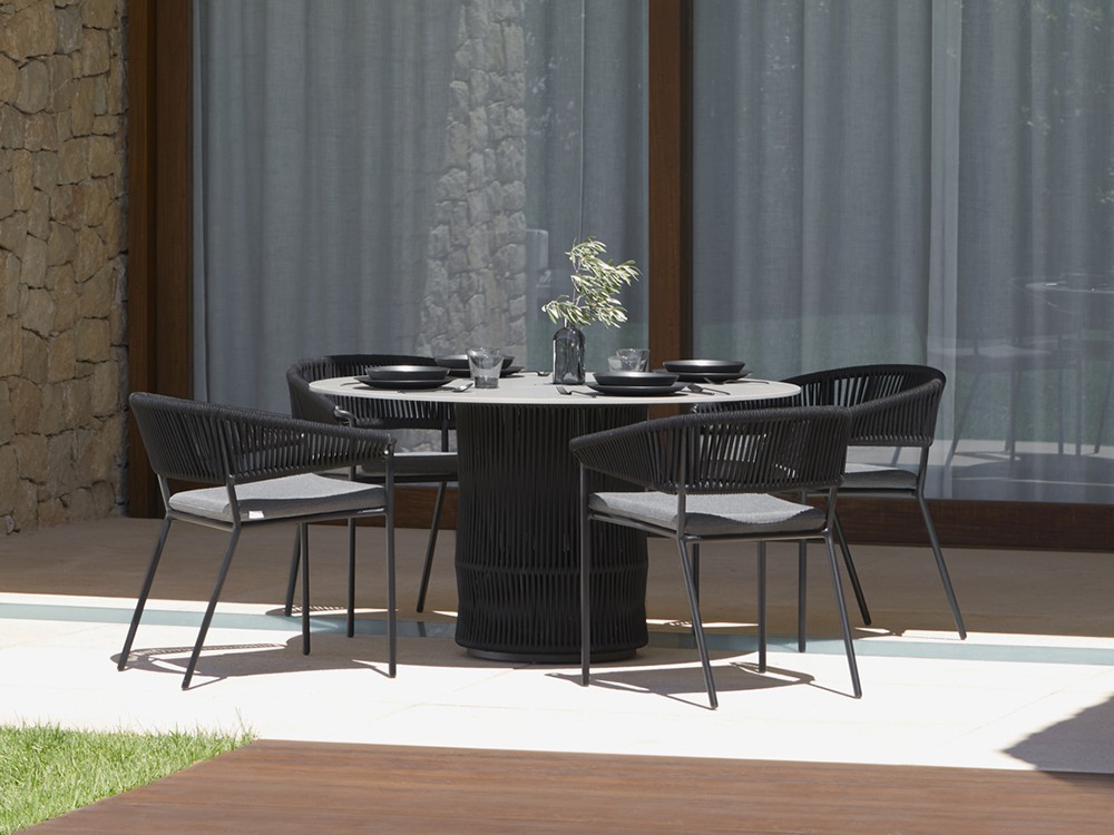 Mesa redonda para comedor exterior de cuerda trenzada y compacto o porcelánico Weave Point - 15