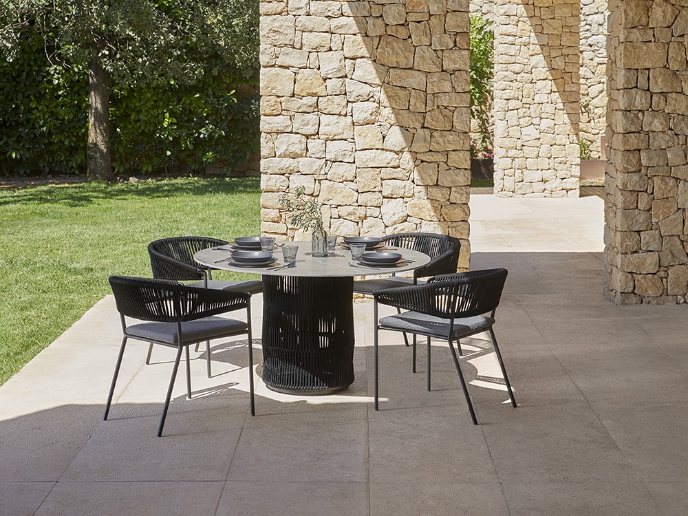 Mesa redonda para comedor exterior de cuerda trenzada y compacto o porcelánico Weave Point - 17