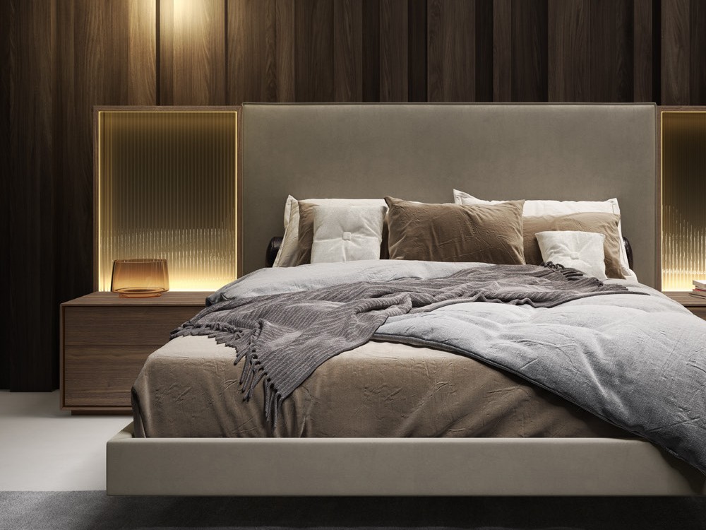 Dormitorio con cabecero tapizado y cristal con luz led en cama suspendida Ideas Dreams 823 A. Brito - 2