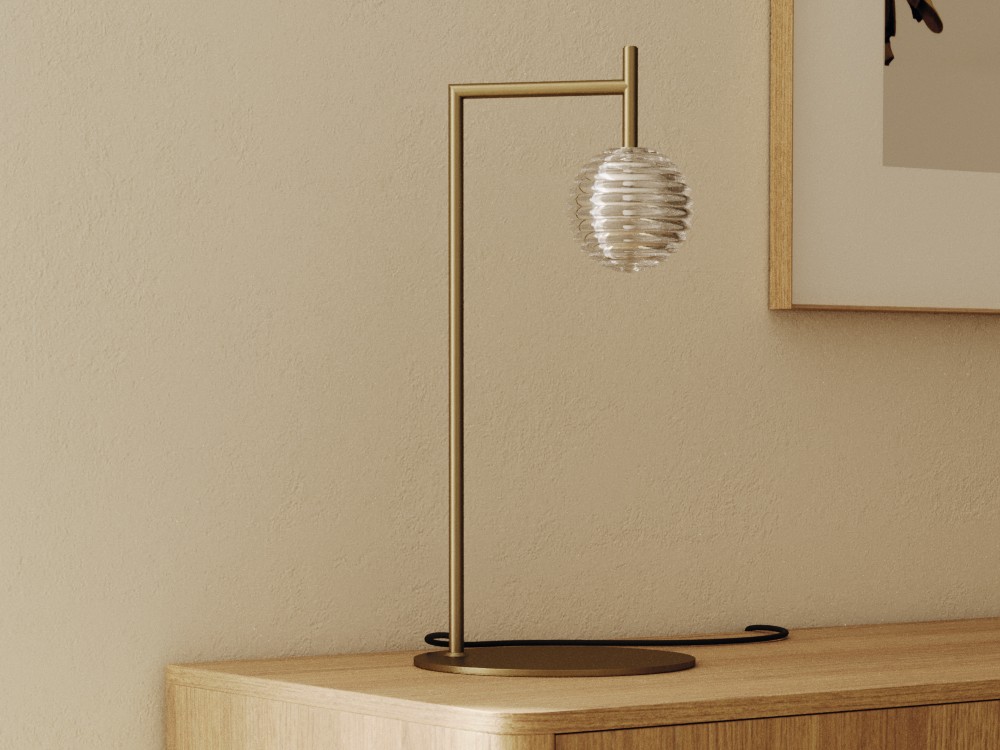 Lámpara de mesa Doul de metal oro envejecido y pantalla de cristal de Aromas - 1