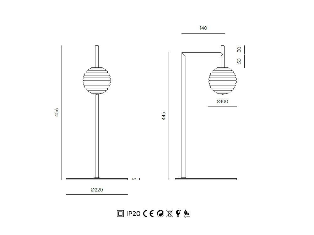 Lámpara de mesa Doul de metal oro envejecido y pantalla de cristal de Aromas - 3