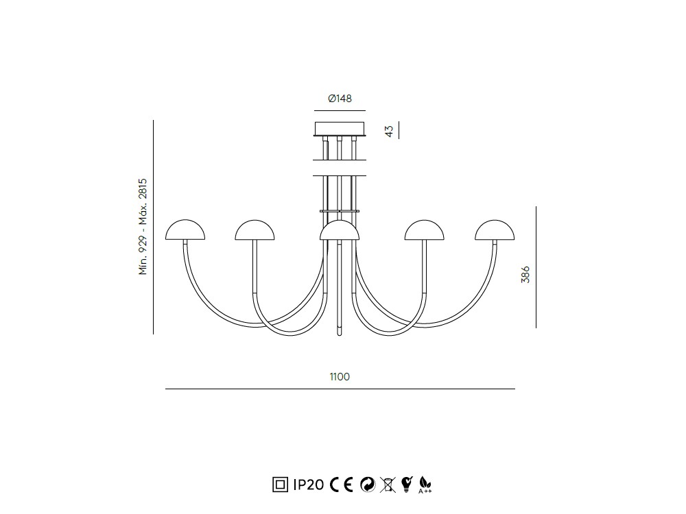 Lámpara de techo Dussa Multi con seis luces de Aromas - 4