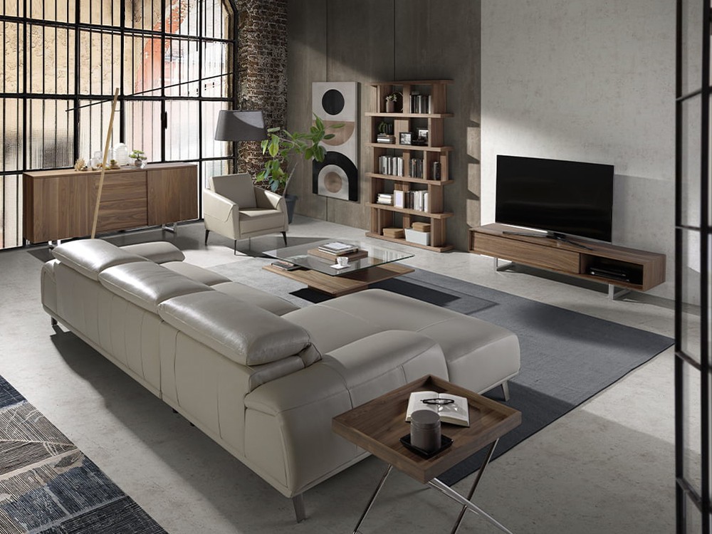 Sofá chaiselongue tapizado en piel 6149 o 6150 Ángel Cerdá