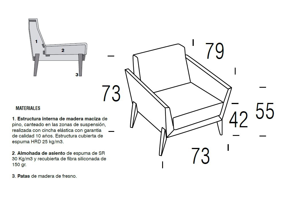 Medidas de la butaca apil de Frajumar