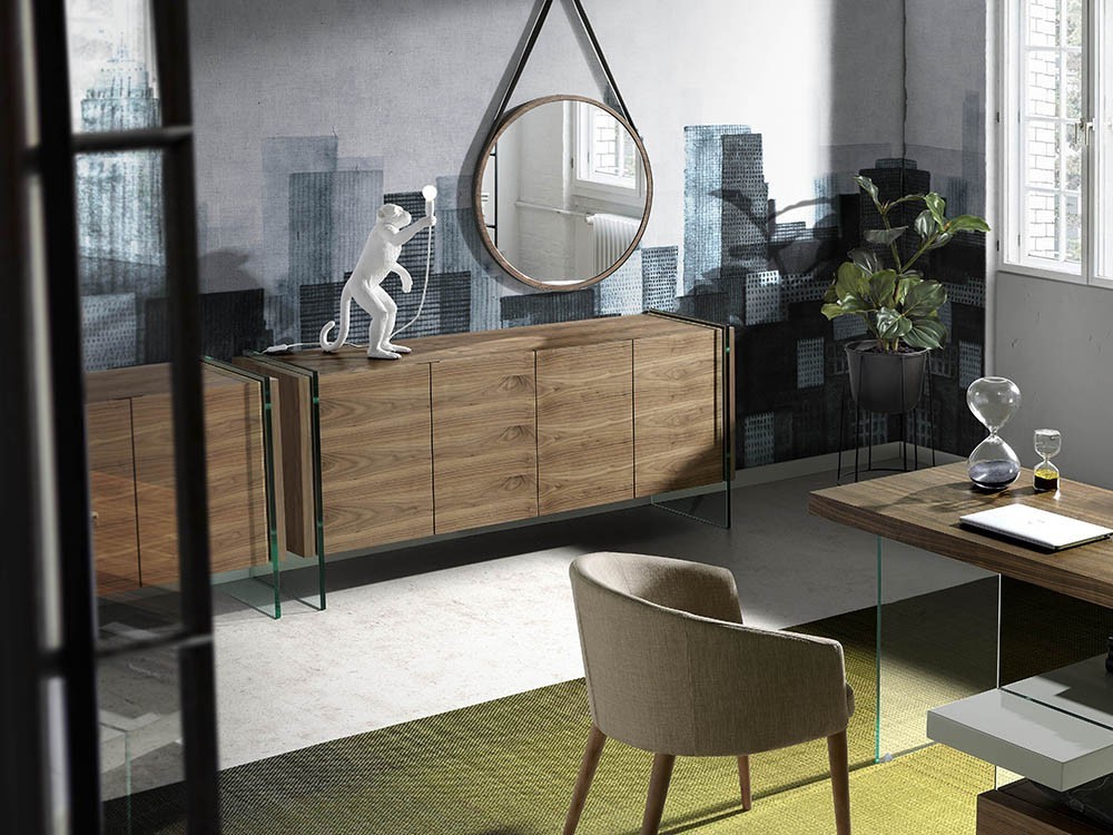 Aparador chapado en nogal con laterales de cristal templado 3057 de Ángel Cerdá en Mobel 6000