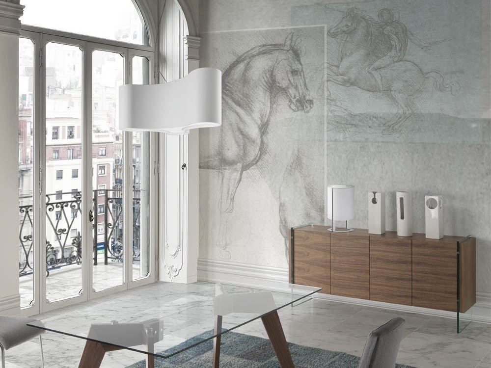 Aparador chapado en nogal con laterales de cristal templado 3057 de Ángel Cerdá en Mobel 6000