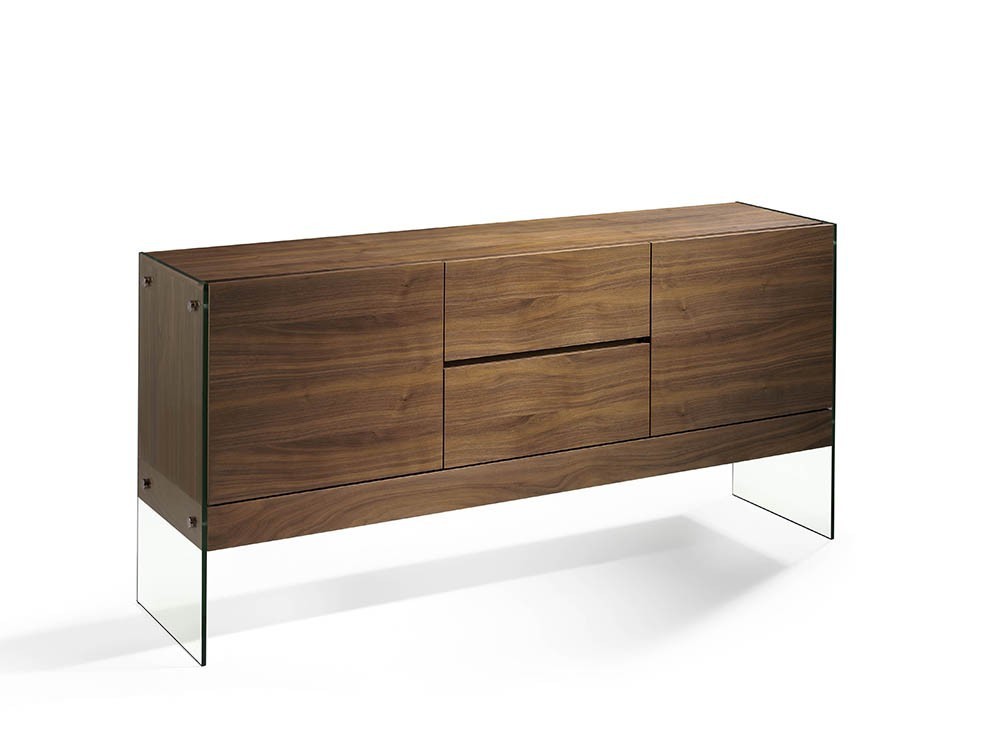 Aparador chapado en nogal con laterales de cristal templado 3062 de Ángel cerdá en Mobel 6000