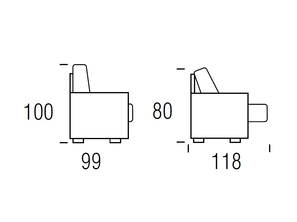 Medidas del alzado del sofá Egos deslizante de Beltá Frajumar