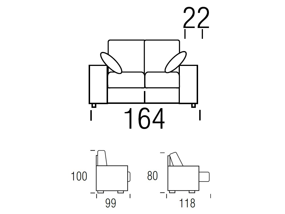 Sofá Nimo deslizante medidas de 164cm