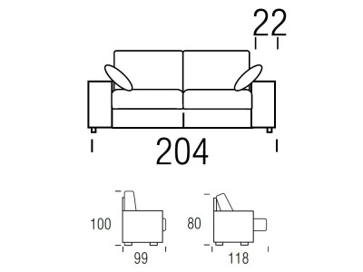 Medidas del sofá Nimo deslizante de Beltá Frajumar de 204cm