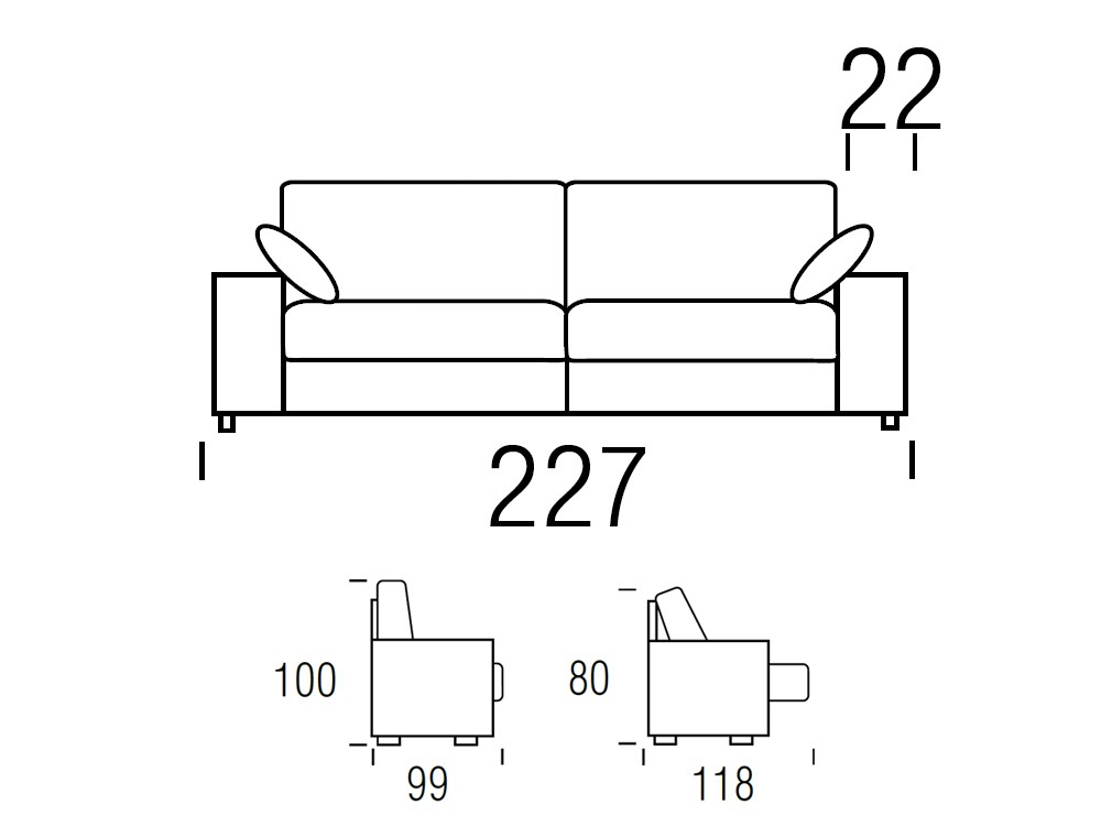 Nimo de Beltá Frajumar medidas del sofá de 227cm