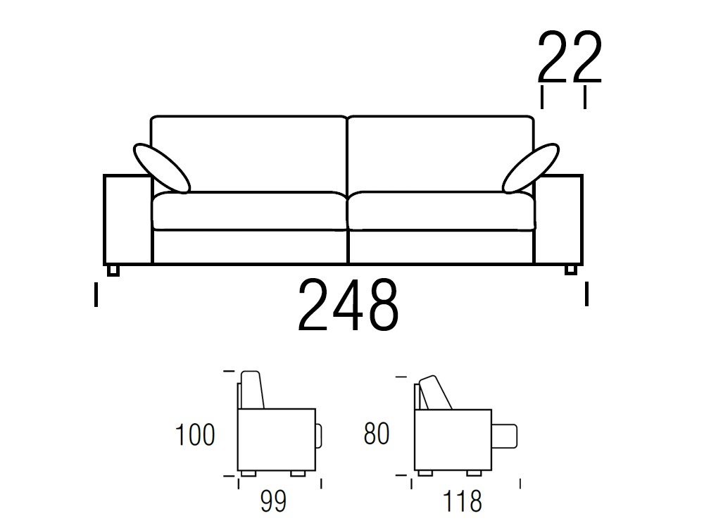 Medidas del sofá Nimo de Beltá Frajumar con asientos deslizantes de 248cm