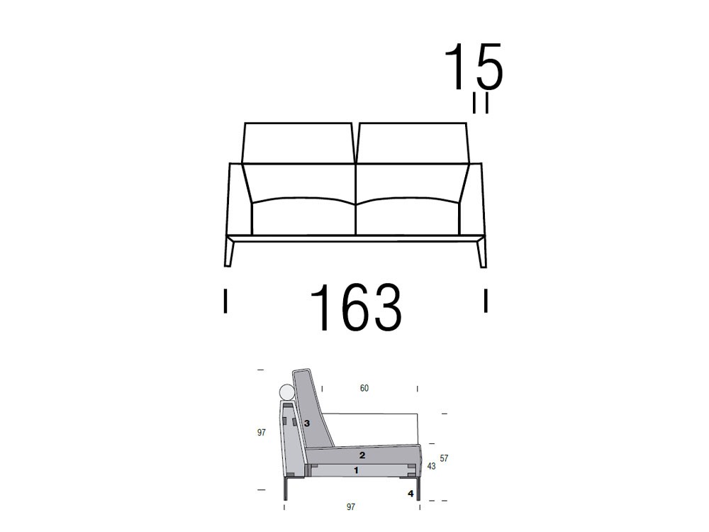 Medidas del sofá Oliv de Beltá Frajumar 163cm
