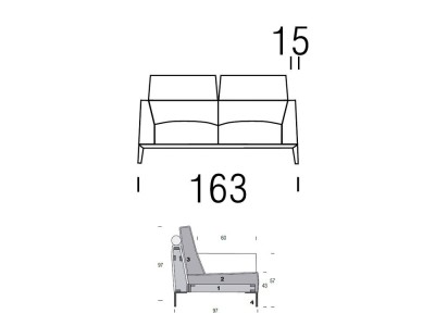 Medidas del sofá Oliv de Beltá Frajumar 163cm