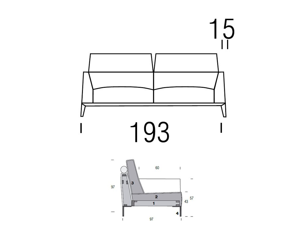Sofá Oliv de Beltá Frajumar medidas para sofá 193cm