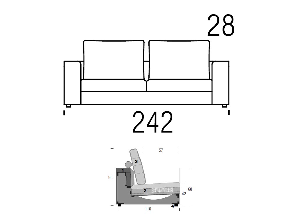 Medidas del sofá Haru de Belta Frajumar de 242cm